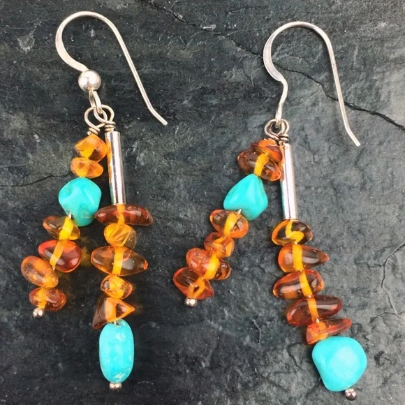 Jay King Amber & Turquoise Bracelet & Earrings